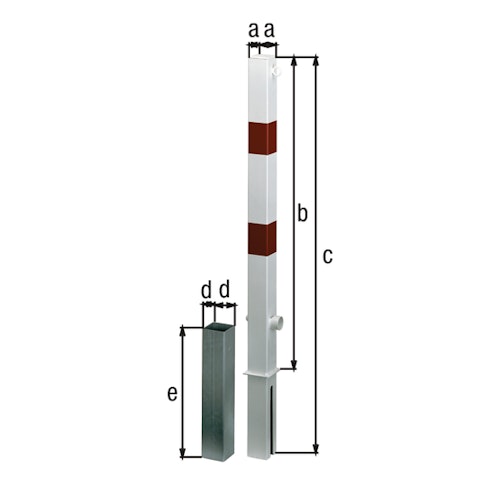 Alberts® Absperrpf.Passau herausnb.Dreik.,fvz.,weiß2 rote Ringn,1 Öse,z.Einb.,Pf.70x70 mm 781583
