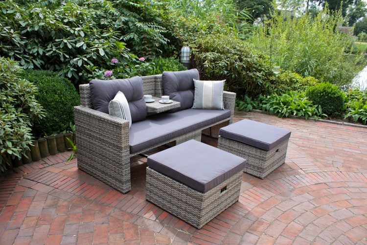 Garden Pleasure Lounge-Sofa VALLETTA, Polyrattan Grau / Kissen Olefin (100 % Polypropylen) Grau