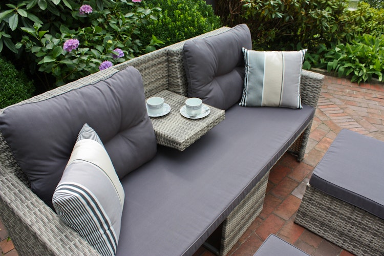 Garden Pleasure Lounge-Sofa VALLETTA, Polyrattan Grau / Kissen Olefin (100 % Polypropylen) Grau
