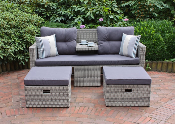 Garden Pleasure Lounge-Sofa VALLETTA, Polyrattan Grau / Kissen Olefin (100 % Polypropylen) Grau