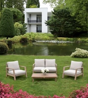 Garden Pleasure Lounge-Set SAN MATEO, Eukalyptus / Polyrattan / Kissen 100 % Polyester Beige