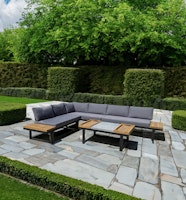 Garden Pleasure Lounge-Set MERIDA, Aluminium Anthrazit / Akazie / Kissen Polyspun (95 % Polyester / 5 % Elasthan) Grau