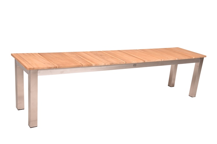 Garden Pleasure Gartenmöbel Set DALLAS / DENVER 02, Tisch 200 x 90 + Bank + 4 Stapelsessel, Edelstahl / Teak