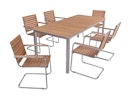 Garden Pleasure Gartenmöbel Set DALLAS / DENVER 06, Tisch 200 x 90 + 6 Schwingstühle, Edelstahl / Teak