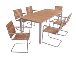 Garden Pleasure Gartenmöbel Set DALLAS / DENVER 06, Tisch 200 x 90 + 6 Schwingstühle, Edelstahl / Teak