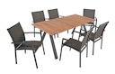 Garden Pleasure Gartenmöbel Set DAVINA / ELENA 06, Tisch 180 x 90 +  6 Stapelsessel, Aluminium / Teak / Kunststoffgewebe