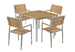 Garden Pleasure Gartenmöbel Set DENVER 03, Tisch 90 x 90 cm + 4 Stapelsessel, Edelstahl / Teak