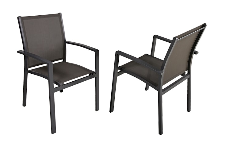 Garden Pleasure Gartenmöbel Set DAVINA / ELENA 05, Tisch 180 x 90 +  4 Stapelsessel, Aluminium / Teak / Kunststoffgewebe