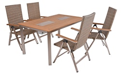 Garden Pleasure Gartenmöbel Set FLORENCE 08, Tisch 150 x 90 + 4 Hochlehner, Aluminium / Nonwood / Polyrattan