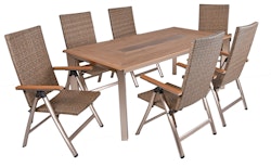 Garden Pleasure Gartenmöbel Set FLORENCE 13, Tisch 192 x 100 + 6 Hochlehner, Aluminium / Nonwood / Polyrattan