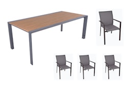 Garden Pleasure Gartenmöbel Set SILEA / RANA 01, Tisch 200 x 100 + 4 Stapelsessel, Aluminium / Nonwood / Kunststoffgewebe