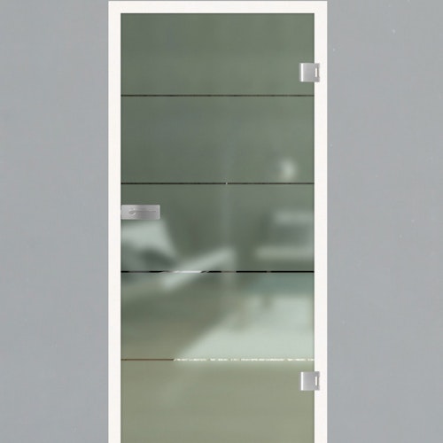 Griffwerk Glasdrehtür LINES FOUR 503 teilmattiert mit 4 Streifen, Grünglas/Weißglas, ESG/VSG, Studio/Office