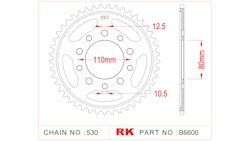 RK 6600 Kettenrad für Hinda CBR 600, CBR 1000, CBX 500, VF 500 C Magna, VF 1000, Triumph Adventurer, Super III Daytona, Dayton, Legens, Speed Triple, Sprint Trident und Thunderbird 900