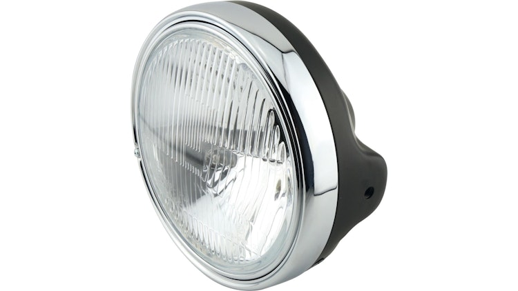 Shin Yo Hauptscheinwerfer 12 V H4, Gehäuse schwarz, Scheinwerferring verchromt