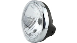 Shin Yo Hauptscheinwerfer 12 V H4, Klarglas, Gehäuse schwarz, Scheinwerferring verchromt