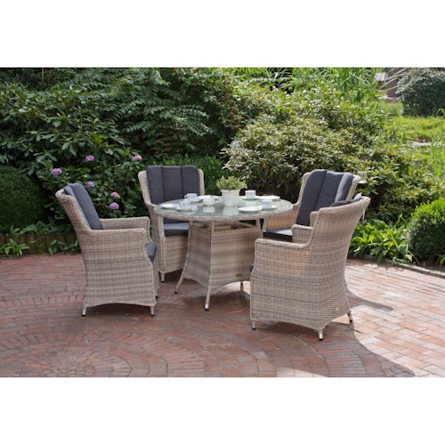 Garden Pleasure Esstisch-Set DIJON, Tisch + 4 Stühle, Aluminium / Polyrattan / 100 % Polyester