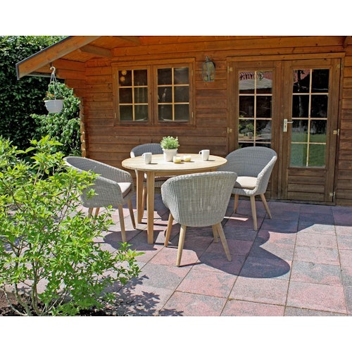 Garden Pleasure Esstisch-Set ARVADA, Tisch + 4 Sessel, Akazie / Polyrattan / 100 % Polyester / Akazie