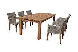 Garden Pleasure Esstisch-Set PALA, Tisch + 6 Stühle, Akazie / Polyrattan / Kissen 100 % Polyester
