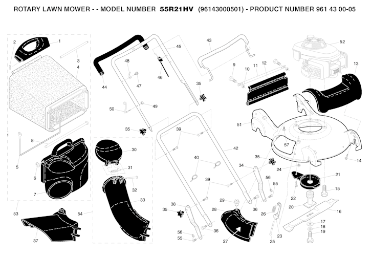 Husqvarna Rasenmäher gelegentliche Nutzung 55R21 HV, 96143000501, 532188294, 2005-02