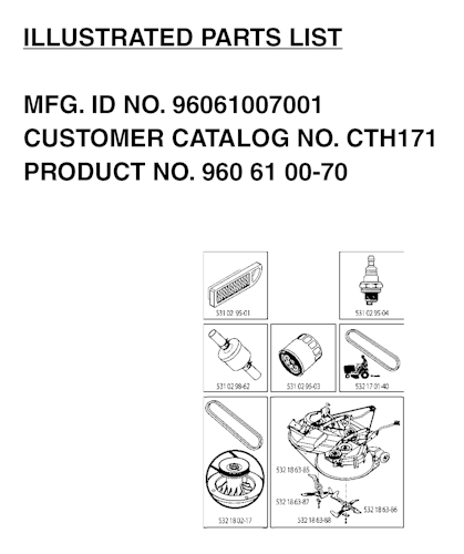 Husqvarna Gartentraktoren 96061007001 CTH171