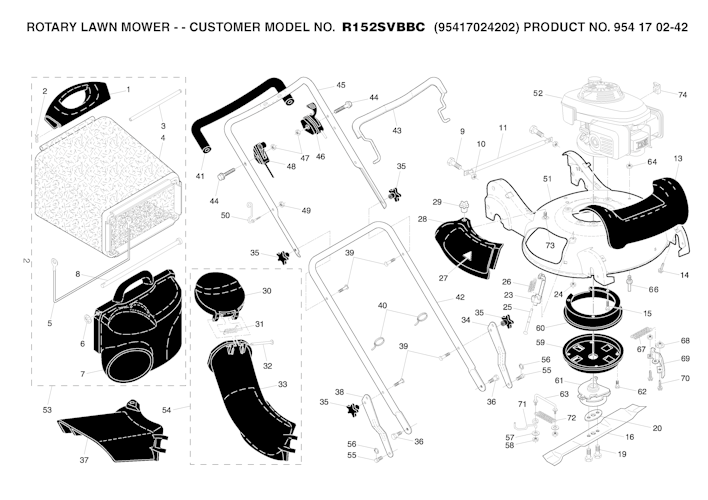 Husqvarna Rasenmäher gelegentliche Nutzung R152SVBBC, 95417024202, 954170242, 2005-04