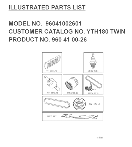 Husqvarna Gartentraktoren 96041002601 YTH180 Twin