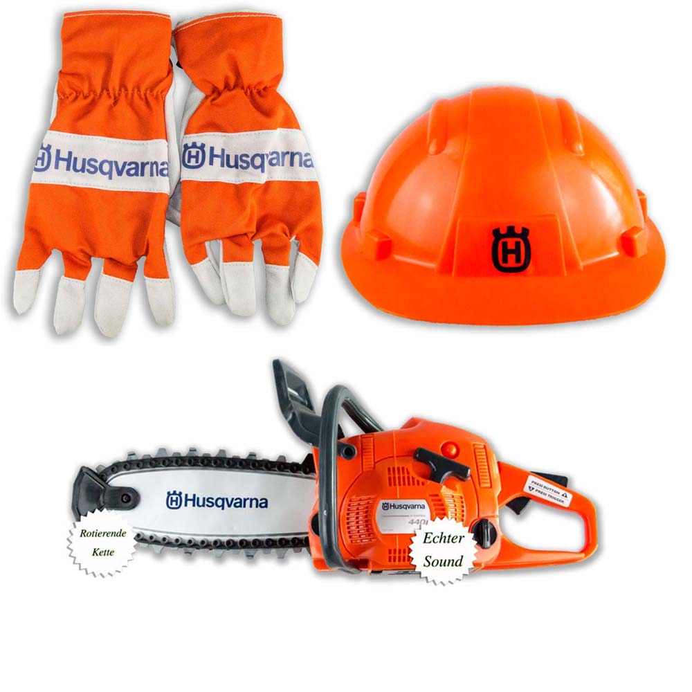 Husqvarna Spielzeug Helm Kettensägen Set / Chainsaw Kit-Kettesäge Handschuhe 