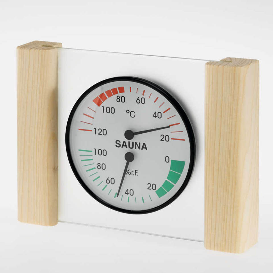 Infraworld Klimamesser mit Glas- Holzrahmen in Fichte oder Zeder
