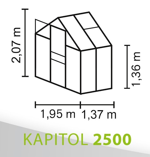 Vitavia Gewächshaus Kapitol 2500 inkl. 1 Dachfenster, Regenrinnen, Stahlfundamentrahmen - 2,5 m²