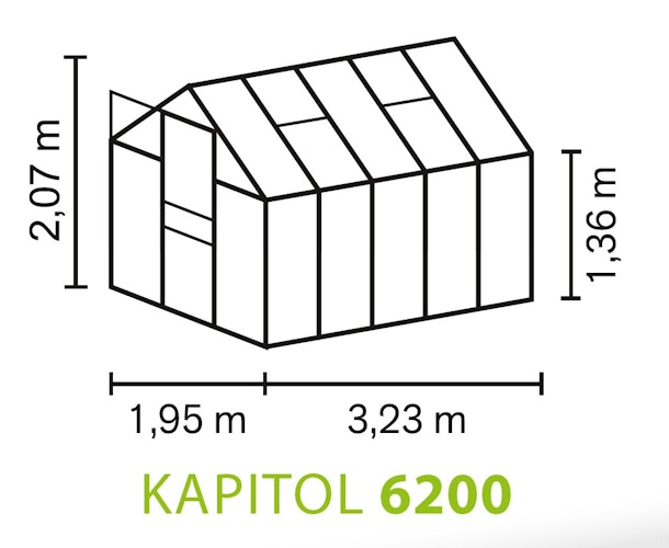 Vitavia Gewächshaus Kapitol 6200 inkl. 1 Dachfenster, Regenrinnen, Stahlfundamentrahmen - 6,2 m²