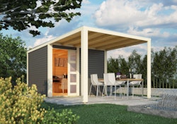 Karibu Gartenhaus Qubic 2 mit Schiebetür und 270 cm Anbaudach - 19 mm inkl. gratis Innenraum-Pflegebox im Wert von 99€