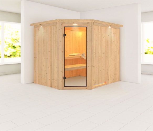 Karibu Sauna Malin mit Eckeinstieg 68 mm