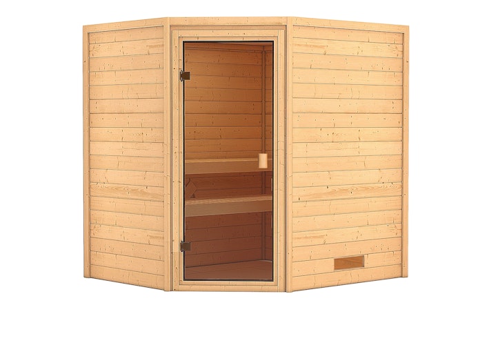 Karibu Woodfeeling Sauna Mia - 38 mm Massivholz Aktionssauna inkl. 8-teiligem gratis Zubehörpaket (Gesamtwert 191,92€)