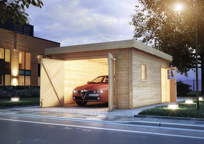 Karibu Flachdach Garage mit Tor - 38 mm