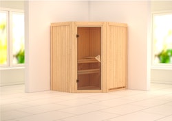 Karibu Sauna Taurin mit Eckeinstieg 68 mm inkl. 9-teiligem gratis Zubehörpaket