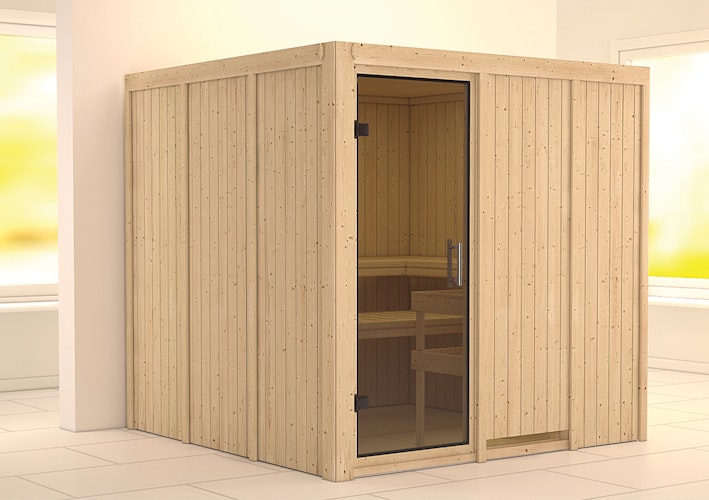 Karibu Sauna Rodin mit Fronteinstieg 68 mm inkl. 8-teiligem gratis Zubehörpaket (Gesamtwert 191,92€)