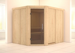 Karibu Sauna Malin mit Eckeinstieg 68 mm inkl. 9-teiligem gratis Zubehörpaket