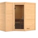 Karibu Sauna Sahib 2-Massivholzsauna 38 mm -Eckeinstieg - Exklusivoptik inkl. 9-teiligem gratis ZubehörpaketBild
