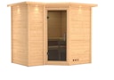 Karibu Sauna Sahib 2-Massivholzsauna 38 mm -Eckeinstieg - Exklusivoptik