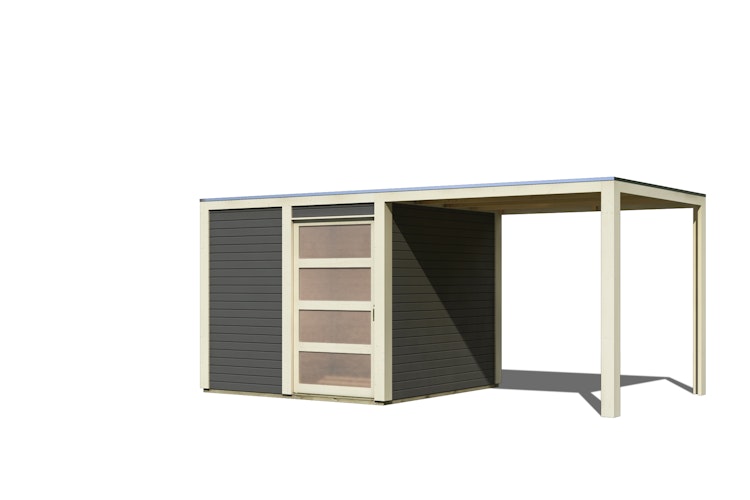 Karibu Gartenhaus Qubic 1 mit Schiebetür und 240 cm Anbaudach - 19 mm