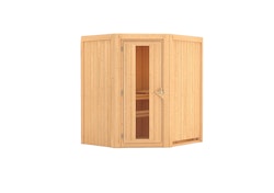 Karibu Sauna Taurin mit Eckeinstieg 68 mm inkl. 9-teiligem gratis Zubehörpaket