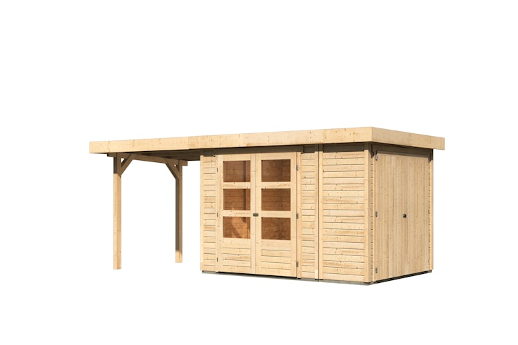 Karibu Woodfeeling Gartenhaus Retola 2/3/4/5/6 inkl. Anbauschrank u. 240 cm Schleppdach inkl. gratis Innenraum-Pflegebox im Wert von 99€