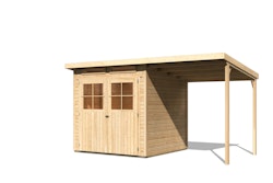 Karibu Eco Gartenhaus Glücksburg 3 mit 190 cm Schleppdach - 19mm-213 x 217 cm-naturbelassen 50% Aktions-Rabatt auf Dacheindeckung & gratis Gartenhaus-Pflegebox