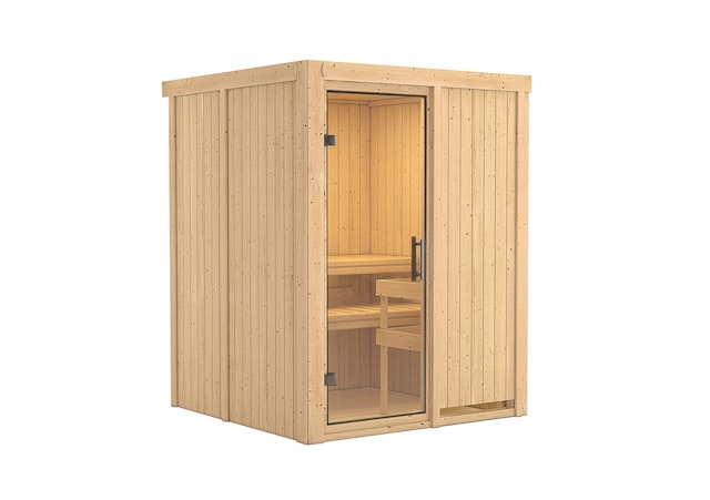 Karibu Sauna Norin mit Fronteinstieg 68 mm inkl. 9-teiligem gratis Zubehörpaket Vorschaubild Galerie