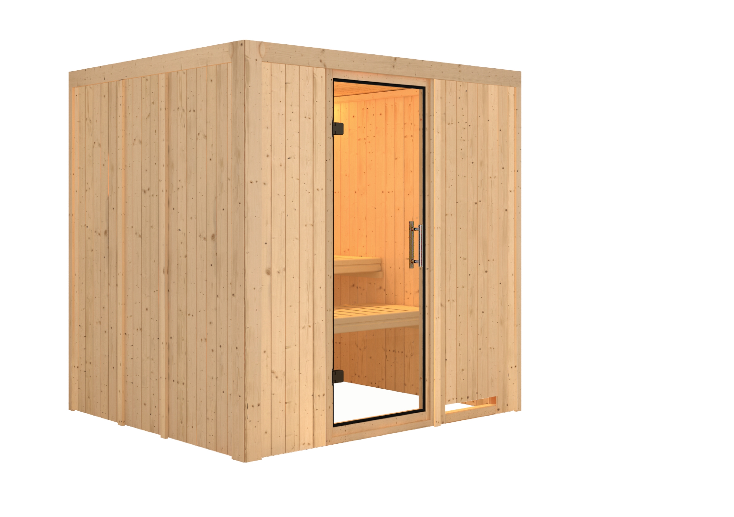 Vorschaubild Galerie Karibu Sauna Sodin mit Fronteinstieg 68 mm inkl. 9-teiligem gratis Zubehörpaket