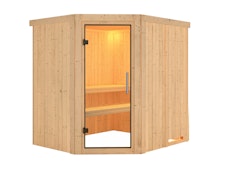 Karibu Sauna Siirin mit Eckeinstieg 68 mm inkl. 9-teiligem gratis Zubehörpaket