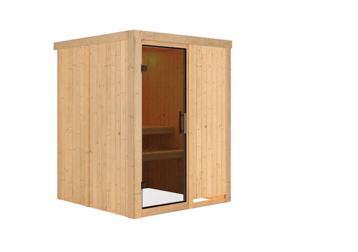 Karibu Sauna Minja - 68 mm Systemsauna - 230 Volt Plug & Play inkl. gratis Saunaofen & 8-teiligem Zubehörpaket (Gesamtwert 741,91€)