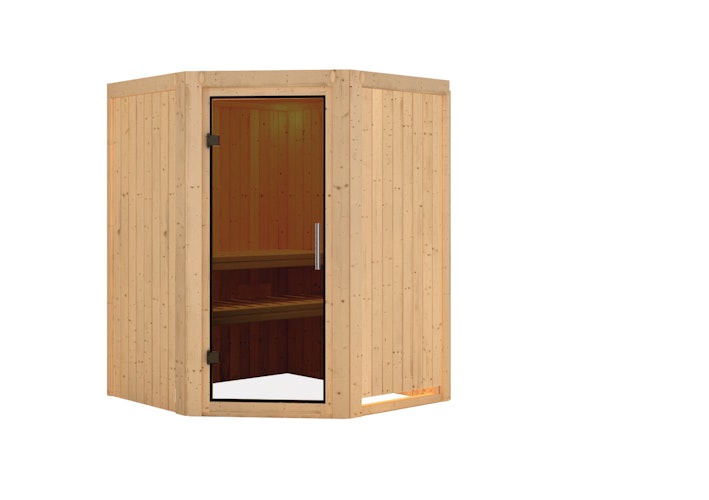 Karibu Sauna Nanja - 68 mm Systemsauna - 230 Volt Plug & Play inkl. gratis Saunaofen & 8-teiligem Zubehörpaket (Gesamtwert 741,91€)