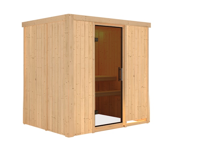 Karibu Sauna Fanja - 68 mm Systemsauna - 230 Volt Plug & Play inkl. gratis Saunaofen & 8-teiligem Zubehörpaket (Gesamtwert 1071,91€) Bild