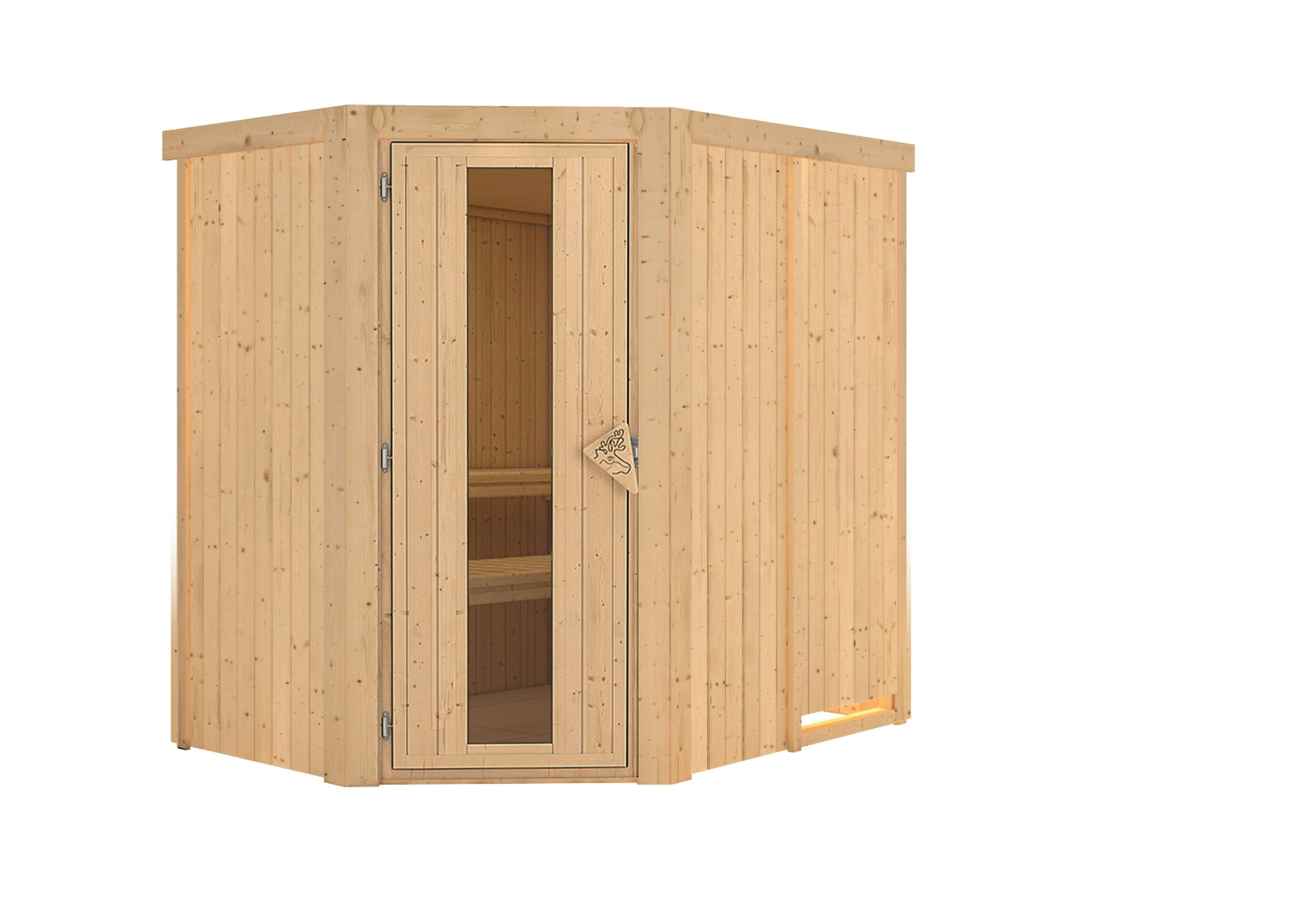 Karibu Sauna Saja - 68 mm Systemsauna - 230 Volt Plug & Play inkl. 9-teiligem gratis Zubehörpaket